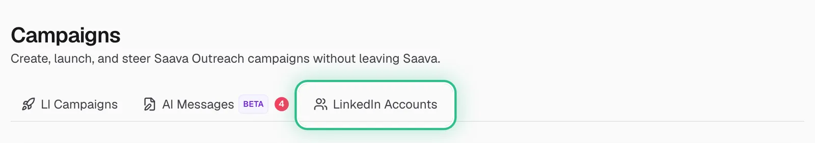 The Campaigns page tabs with LinkedIn Accounts ringed