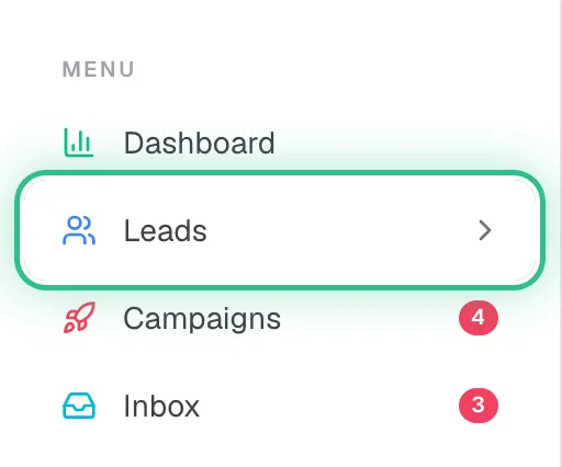 The menu with Leads ringed