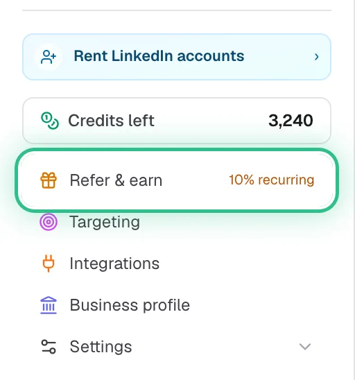 The bottom of the menu with Refer & earn ringed