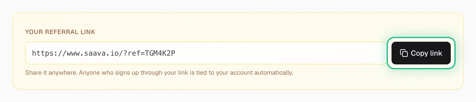 Your referral link with Copy link ringed