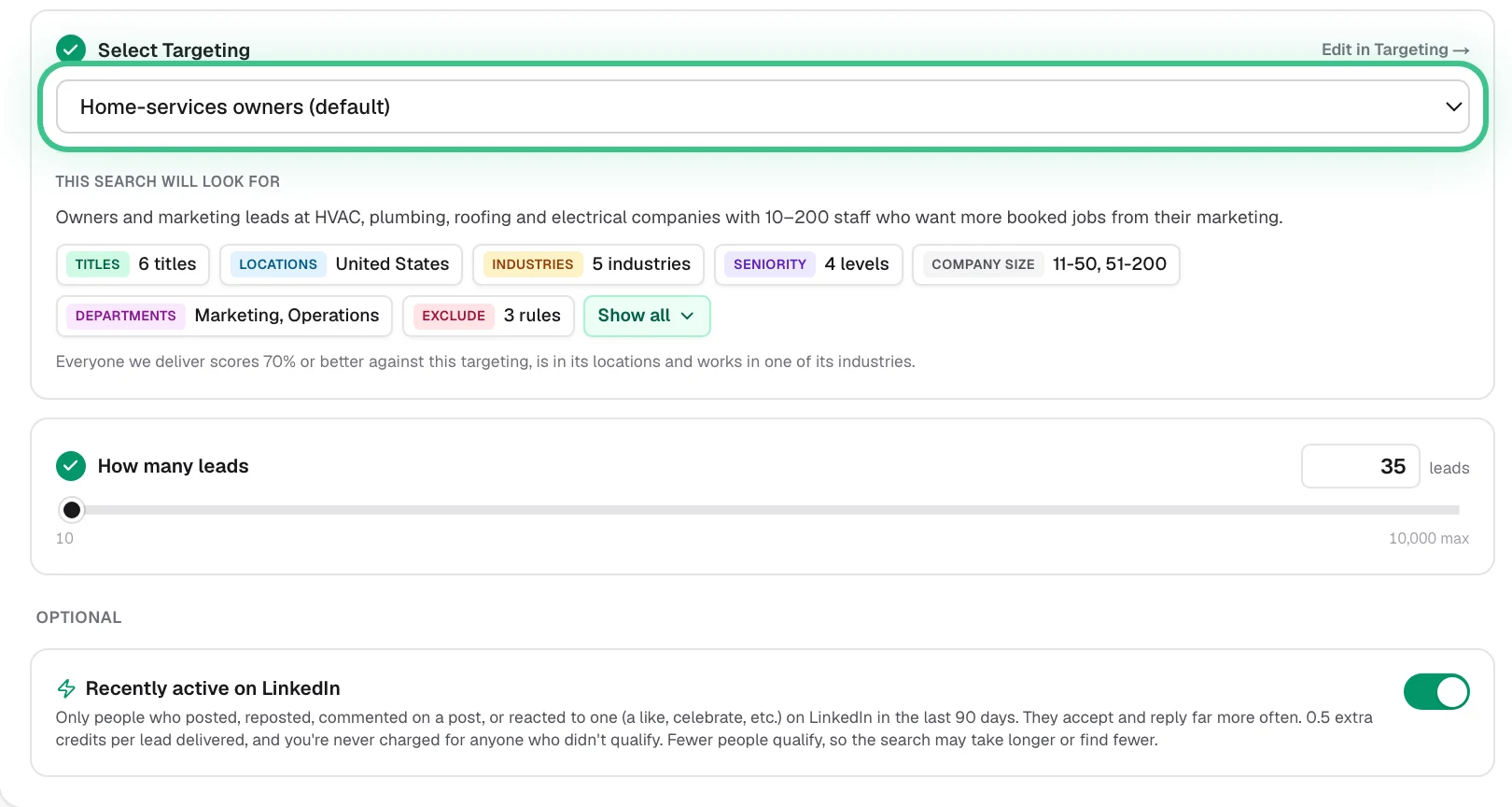 The Standard search form with the Select Targeting picker ringed